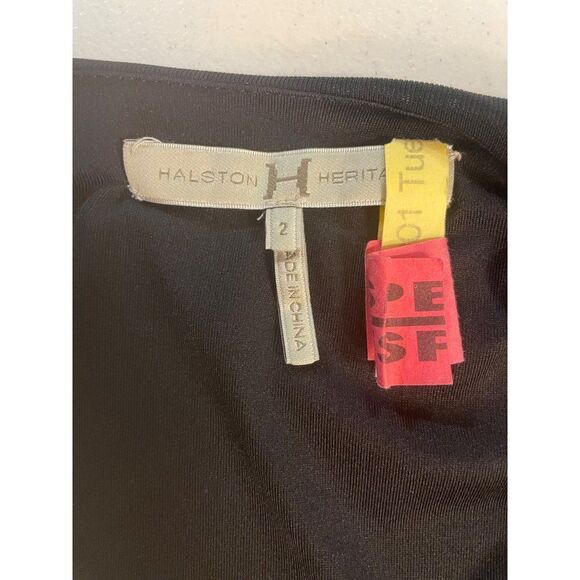 Halston Heritage Black Evening Gown Mesh Sleeves Size 2 - Picture 4 of 5